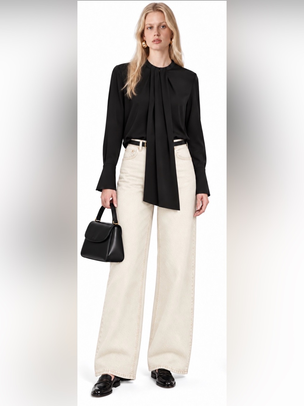 J.Crew Satin drape front long sleeve top in black